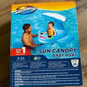 SwimWays Sun Canopy Baby Float Blue Whale 9-24 Months Swim Step 1